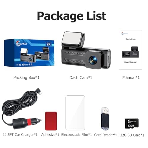 2K Front Dash Cam with WiFi, Diamond Lark 1440P Dash Camera for Cars with Free 32GB Card, Dashboard Dashcam, 1.47” LCD Screen, 170°Wide Angle, 24H Parking Mode, Night Vision, Detachable Bracket 6