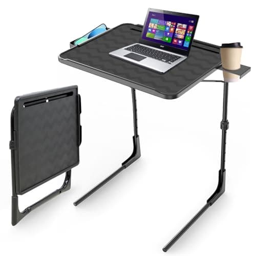 TV Tray Table, Folding TV Dinner Tray Table with Cup Holder, 6 Height & 3 Tilt Angle Adjustable Laptop Table for Couch, Bed