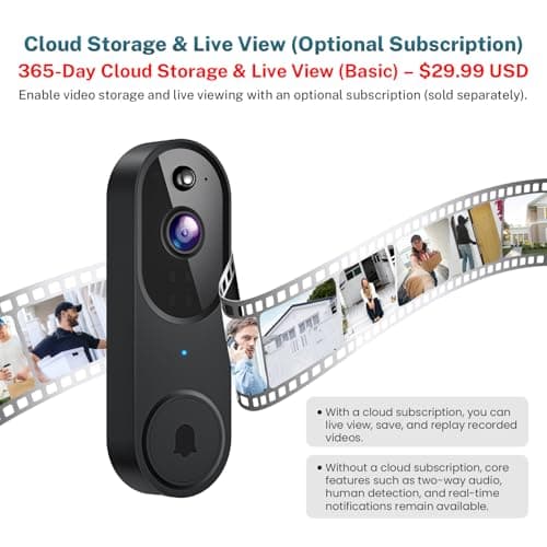 Orbitell Wireless Wi-Fi Video Doorbell Camera with Two Way Audio, AI Motion Detection, Night Vision and Cloud Storage, 2.4G Wi-Fi only 7