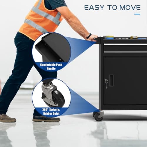 CMFYDAILY 5-Drawers Black Tool Chest, 2-in-1 Mechanic Rolling Tool Box Removable Lockable Tool Storage Cabinet, Metal Tool Cart with Drawers and Wheels for Garage, Workshop 5