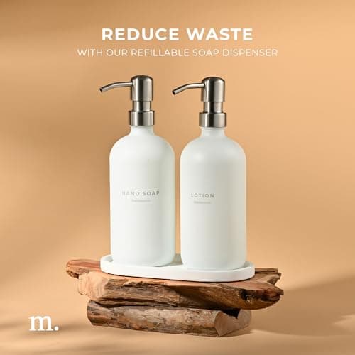 MaisoNovo Soap Dispenser 3-Piece Set | 16.9oz White Bottles with Silver Stainless Steel Pump Core 7