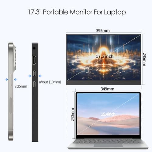StarXnDa 17.3''Portable Laptop Monitor,2.5K (2560 * 1440p) 144hz IPS HDR Gaming,HDMI USB-C Ports Magnetic Case & VESA Portable Monitor for Laptop PC Mac Switch PS5 Xbox 3