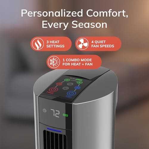 Lasko Oscillating All Season Tower Fan and Space Heater in One for Home with Adjustable Thermostat, Overheat Protection, 4 Fan Speeds, 3 Heat Settings and Remote, 42 Inches, 1500W, Gray, FH515 5