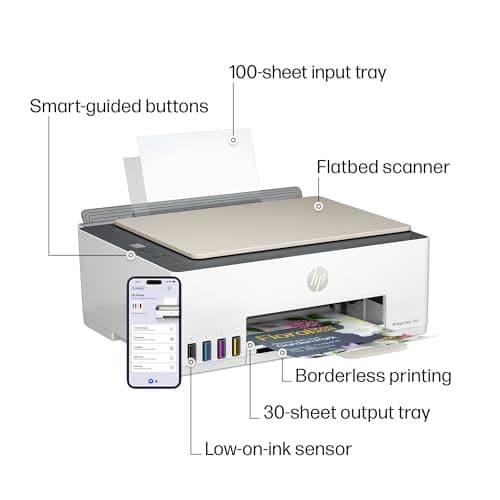 HP Smart Tank 5000 Wireless All-in-One Ink Tank Printer, Scanner, Copier with 2 Years of Ink Included, Best-for-Home, Cartridge-Free, Refillable, AI-Enabled, an EcoTank Alternative (5D1B6A) 11