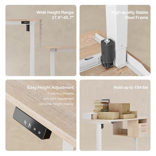 ModernMate Standing Desk with 4 Drawers, 47.2 x 23.6 Inch Whole Piece Height Adjustable Electric Sit Stand Desk, Computer Home Office Workstation with Open Storage Shelf, Light Walnut 5