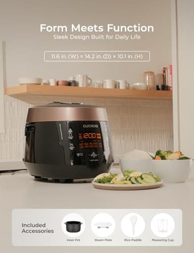 CUCKOO High Pressure Rice Cooker 6-Cup Uncooked / 12-Cup Cooked with Nonstick Inner Pot, Versatile Rice Maker with 12 Menu Options and Steam Plate, Fuzzy Logic Tech, Voice Guide, Black (CRP-P0609S) 10