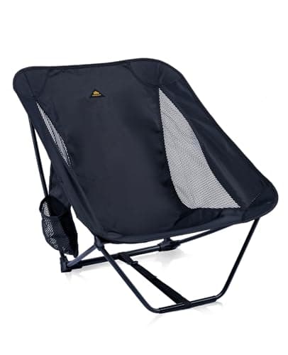 iClimb Low Ultralight Compact Camping Folding Chair with Side Pocket and Carry Bag (Black)