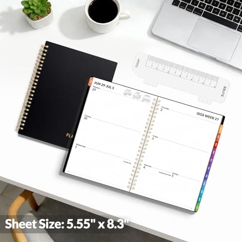 SUNEE Academic Planner 2026-2027 – Weekly & Monthly Planner, July 2026 to June 2027, 6.4"x8.3", Thick Paper, Tabs, Pockets, Bookmark, Spiral-Bound, Student Teacher Organizer, Black 6