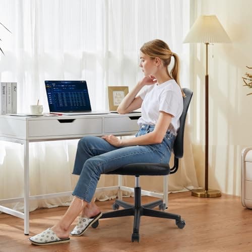 CLATINA Armless Home Office Chair, Small PU Leather Ergonomic Low Back Desk Chair with Lumbar Support and Wheels, Adjustable Height 360° Swivel Rolling Computer Task Chair, Black 7