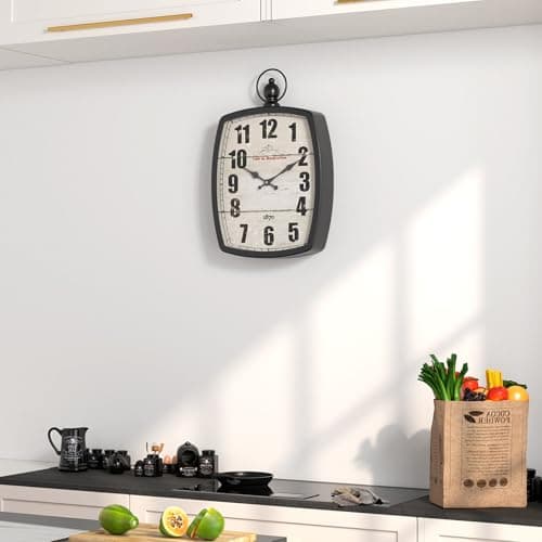 Menterry Large Retro Rectangle Wall Clock, Black Antique Vintage Style, Battery Operated Silent Decor Wall Clocks for Living Room,Farmhouse,Kitchen,Office (15.5" H x 10.2" W) 6