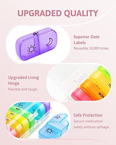 FEATY Weekly Pill Organizer 2 Times a Day with Same-Side Large Opening for Easy Filling & Retrieving, Color Tracking 7 Day AM PM Pill Box with Large BPA Free Pill Case for Vitamins, Fish Oils (Clear) 5