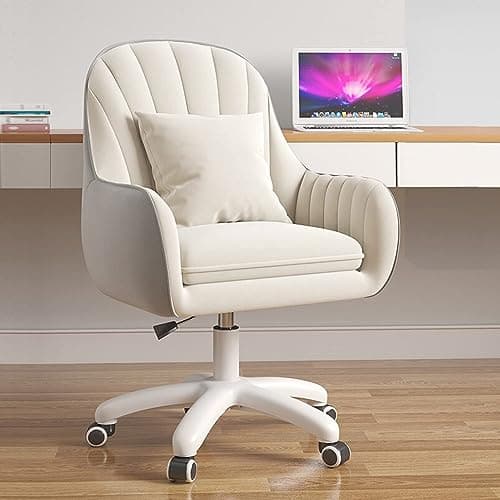HDHNBA Mid Back Velvet Vanity Chair Swivel Rolling Desk Chair with Wheels, Modern Upholstered Makeup Chair for Women Girls, Computer Task Chair for Bedroom Living Room Office, White