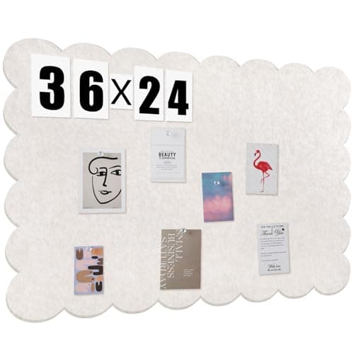 Mooliwe Scalloped Felt Bulletin Board 36 x 24 Inches Foldable Beige Pin Cork Board Alternative for Wall, 3' x 2' Trifold Picture Vision Self Adhesive Bulletin Decorative