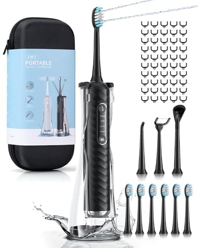 Duolosy Electric Toothbrush with Water Flosser, 4 in 1 Cordless Toothbrush and Water Flosser Combo for Multiple Users and Needs, Portable for Travel and Home,Black