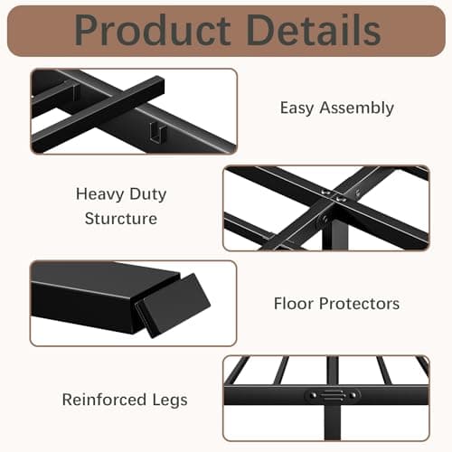 AGXI Queen Bed Frame, Metal Bed Frame 16 Inch Tall Bed Frame No Box Spring Needed, Heavy Duty Queen Platform Bed Frame with Storage Space, Sturdy Bed Frame Queen Size Non-Slip Noiseless 6