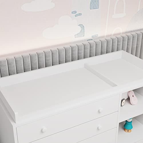 AIEGLE Baby Nursery Dresser, White Bedroom Dresser with 5 Drawers & Storage Shelves, Wood Chest of Drawers Nursery Storage Kids Organizer (47.6" L x 19.7" W x 36.1" H) 5