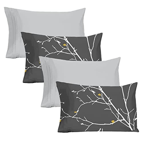 YIYEA Pillow Cases Standard Size Set of 4, Ultra Soft 1800TC Hotel Quality Double Brushed Microfiber Embroidered Pillowcases and Floral Pillow Covers, Envelope Closure, Fade Resistant (20"x26")