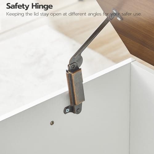 HOOBRO Storage Bench, 39.3" Retro Wooden Storage Chest, Wooden Storage Trunk, Toy Chest with Lift Top, Multifunctional Entryway Organizer, for Entryway, Living Room, White and Walnut WH141CW01 6