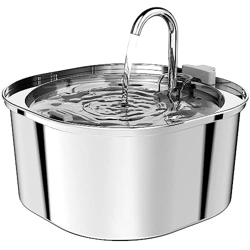 PEKTACO Cat Water Fountain, Pet Water Fountain Dog Water Dispenser Drinking Fountain, 3.2L/108oz Stainless Steel Water Fountain for Cats Indoor