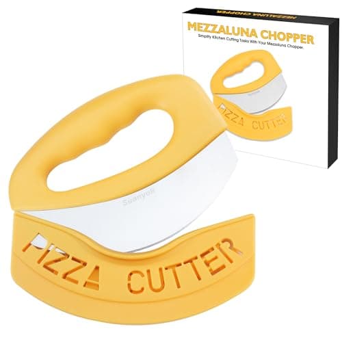 Suanyok Premium Pizza Cutter Food Chopper-Super Sharp Blade Stainless Steel Pizza Cutter Rocker Slicer with Protective Sheath Multi Function Pizza Knife Kitchen Tools,Dishwasher Safe (Yellow) 7