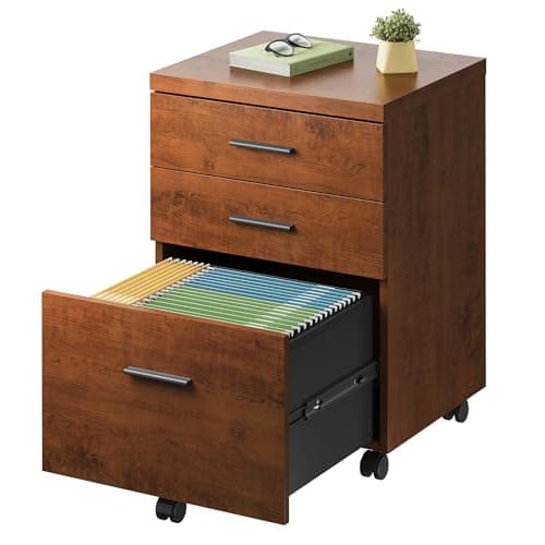 DEVAISE 3 Drawer File Cabinet for Home Office, Wood Under Desk Filing Cabinet, Rolling Printer Stand with Wheels, Walnut