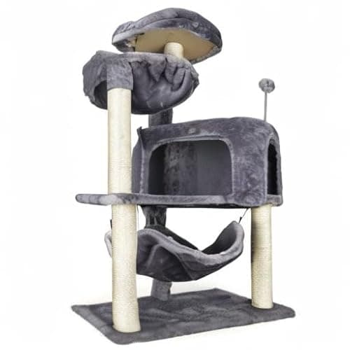 YUNIQUE Cat Tree with Cat Condo and Big Hammock, Grey 8