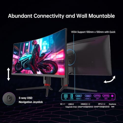 KTC 34'' Curved Ultrawide Gaming Monitor, 21:9, 3440x1440p 165Hz 1ms, 1500R Curved Monitor, Freesync G-sync, Picture by Picture,PIP, Height/Tilt/Swivel/Pivot 6