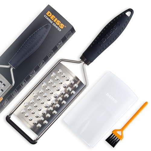 Deiss PRO Coarse Grater & Hand Held Cheese Grater - Sharp Stainless Steel Blades, Non-Slip Handle, Small Cheese Grater for Kitchen, Shredder, Dishwasher Safe