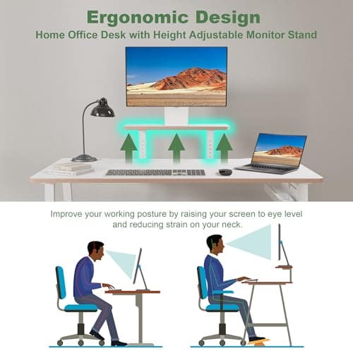 UPGRAVITY Height Adjustable Computer Desk - 47" Gaming Desk, Small Home Office Desk with Monitor Stand, Modern Simple Table Study Writing Work, Living Room Home Bedroom PC Table, Metal Frame, White 6
