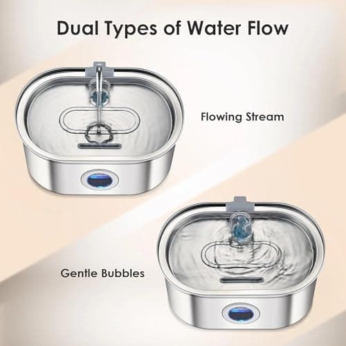 Pet Water Fountain Stainless Steel - 3.2L Cat, Dog Fountain for Drinking - Automatic Cat Water Fountain, Automatic Dog Water Fountain - Water Level Window and Dual Types of Water Flow 5