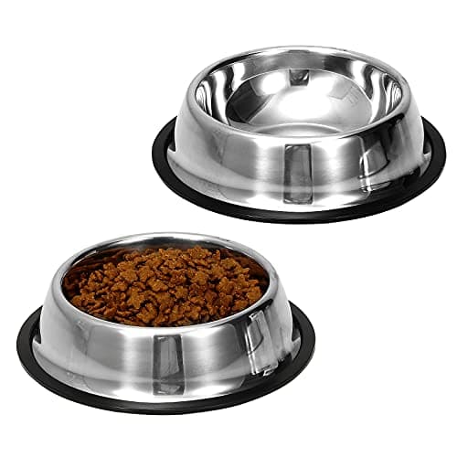 Mutsutaz 2 Pack Stainless Steel Dog Bowls with Rubber Bottom,Anti-Slip Heavy Duty Premium Quality Pets Feeder Bowls for Dogs and Cats and More (¾Cup / 6oz)
