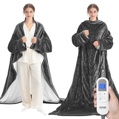 VEVOR Wearable Electric Heated Throw Blanket with Foot Pocket & Sleeves, Portable Robe Snuggie Blankets for Women, 10 Heating Levels, 12H Auto Shut-Off, Machine Washable, 50 x 70 inch, Grey