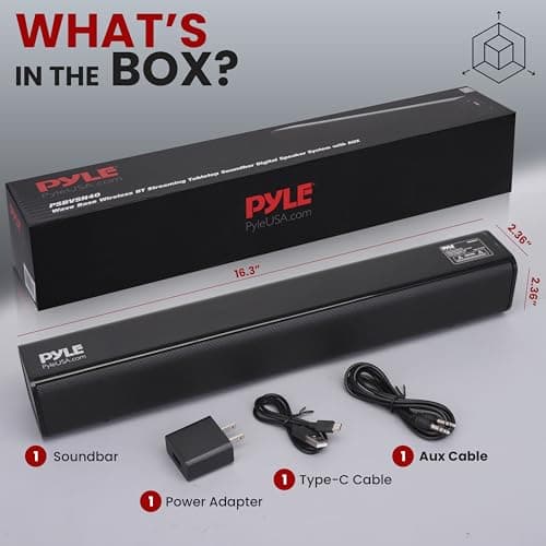 Pyle Home Theater Soundbar Speaker – Wave Base Wireless Bluetooth TV Sound System with AUX, USB, Micro SD Inputs – Tabletop Stand Mount with Extended Bass and Full Range Audio 7