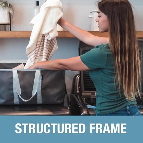 CleverMade Collapsible Laundry Tote 2-Pack (50L) – Foldable Carry-All Storage Bin for Laundry, Car Trunk, RV, Dorm & Home Organization - Black 6