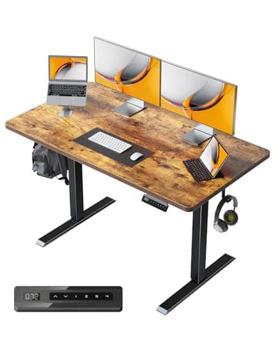 FEZIBO One-Piece Standing Desk Adjustable Height Stand up Home Office Desk, 48x24 Inch Electric Standing Computer Desk, with 4 Memory Presets, Headphone Hook, Rustic Brown