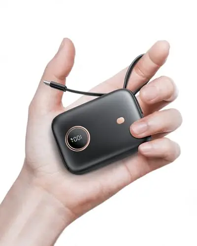 Power Bank Fast Charging, Small 22.5W 10000mAh USBC Portable Charger with Built-in USB-C Cable, Mini Battery Pack Essentials, 2 USB C and 1 A, for iPhone 17/16/15 Series, Samsung, Google,Android