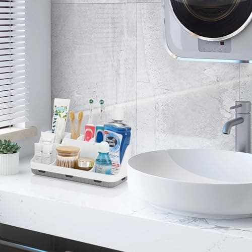 GFWARE Toothbrush Holders for Bathrooms Countertop Organizer - Kids Electric Toothbrush and Toothpaste Holder Detachable 7 Slots Tooth Brush Organization Bathroom Accessories Storage Vanity, White 7