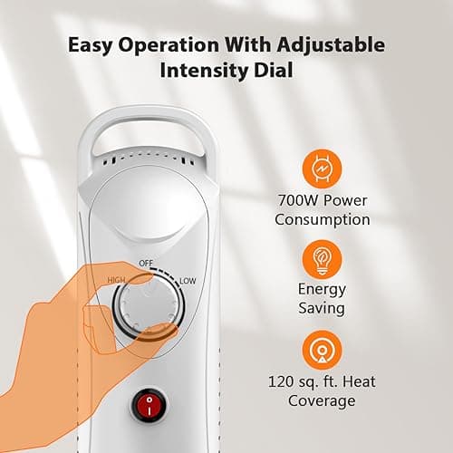 Air Choice 700W Small Oil Heater for Indoor Use, Portable Oil Radiator Heater, Overheat Protection, Silent Operation, Adjustable Thermostat, 2 Heat Settings, Compact Electric Heating for Office Desk 9