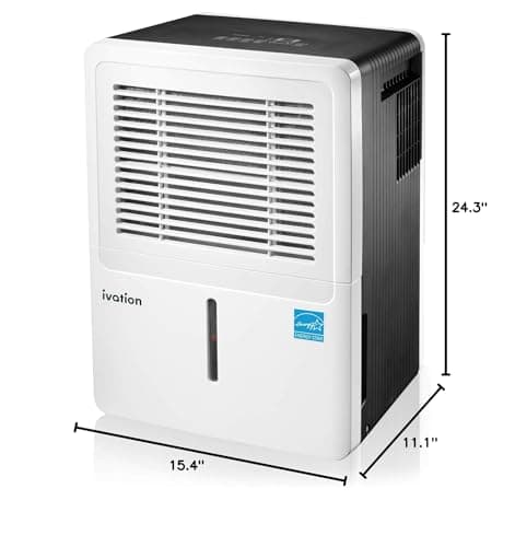 Ivation 3,000 Sq Ft Energy Star Dehumidifier - Large-Capacity - Includes Programmable Humidistat, Hose Connector, Auto Shutoff/Restart, Casters & Washable Air Filter, White 10