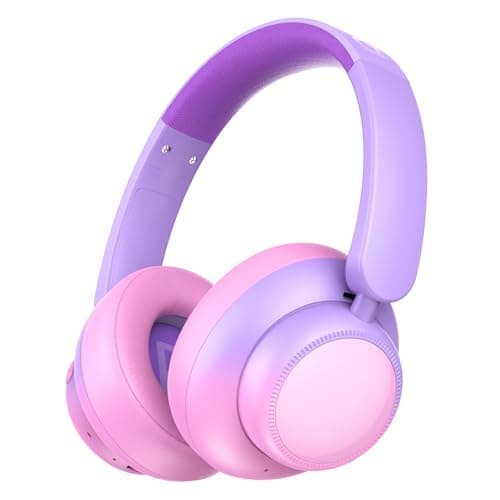 Candy Bila Active Kids Noise Cancelling Headphones, 60H Play Time Kids Bluetooth Headphones, Volume Limited, Bluetooth 6.0, USB C Charging, Headphones for iPad Tablet Airplane,Gradient Pink