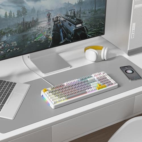 AK96 Smart Mechanical Keyboard Gaming, 96 Keys Full Size with LED Colorful Backlit, Clicky Creamy Sounding, USB Wired Computer Keyboard with Volume Knob for PC, Mac, Windows(Grey) 6