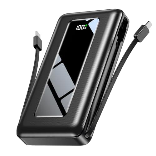 JKELAR Portable Charger Power Bank, 50000mAh Travel Camping Essential Battery Pack with Built-in Cables, PD 22.5W Fast Charging, Large Capacity Portable Phone Charger for iPhone, Android, Black