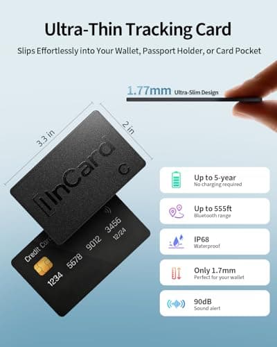 Wallet Tracker Card for Apple Find My & Android, 5-Year Battery Life and Ultra-Slim Design, Tracking Card Works with Google Find Hub, Air Tracker Tag Locator for Passport, Keys, Bags 6