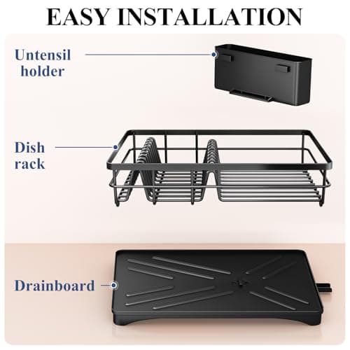 SNTD Dish Drying Rack for Kitchen Counter - Large Dish Rack with Drainboard, Rustproof Dish Drainer with Utensil Holder for Sink, Black 7