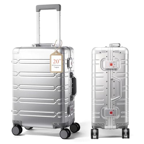 UrbanExplorer All Aluminum Carry On Luggage Hard Shell Suitcases with Spinner Wheels Zipperless Luggage 20 inch Small Carry On Suitcase for Short Trips, Sliver