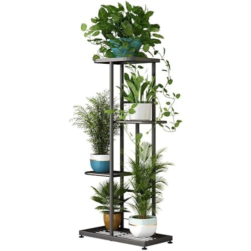LINZINAR Plant Stand Indoor Outdoor Corner 4 Tier Metal Plant Shelf Patio Plant Rack for Garden Corner Balcony Living Room