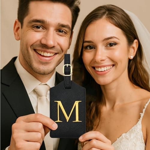 Luggage Tag PU Leather for Suitcase Baggage Handbag Travel Bag Label Suitcase Tag Label Tag w. Name Card & Privacy Cover (M) 9