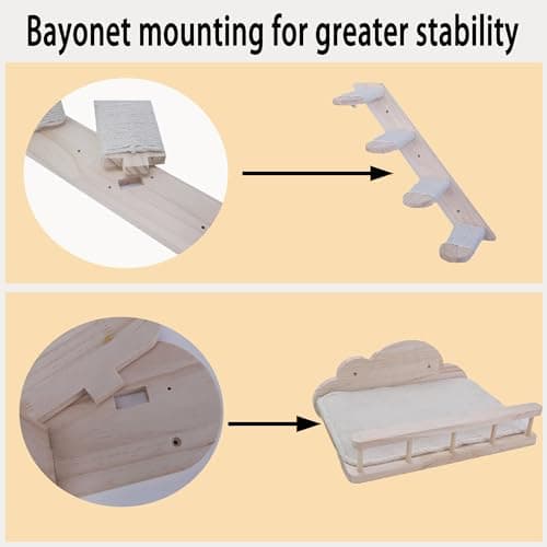 TQEW Cat Wall Furniture/Cat Wall Shelf 9 Piece Set with Sisal Scratching Posts, Bridge Ladders, Solid Wood 7