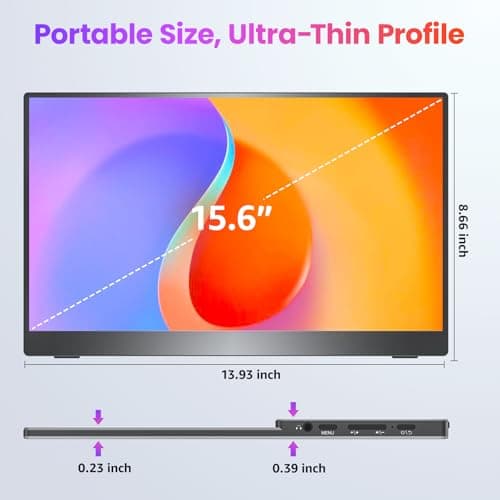 Upperizon Portable Monitor 15.6 inch FHD 87% sRGB 60Hz IPS HDR HDMI USB-C Travel Monitor for Laptop MacBook PC Surface PS5 Xbox, External Display with Kickstand & Speakers, VESA Compatible 8