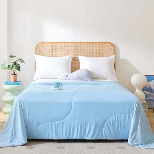 YIKUSH Cooling Blankets for Hot Sleepers and Night Sweats Cooling Comforter Cozy Blanket Blue Summer Comforter Bed Breathable Soft Lightweight Silk Smooth Twin Size 66in.x 90in 9